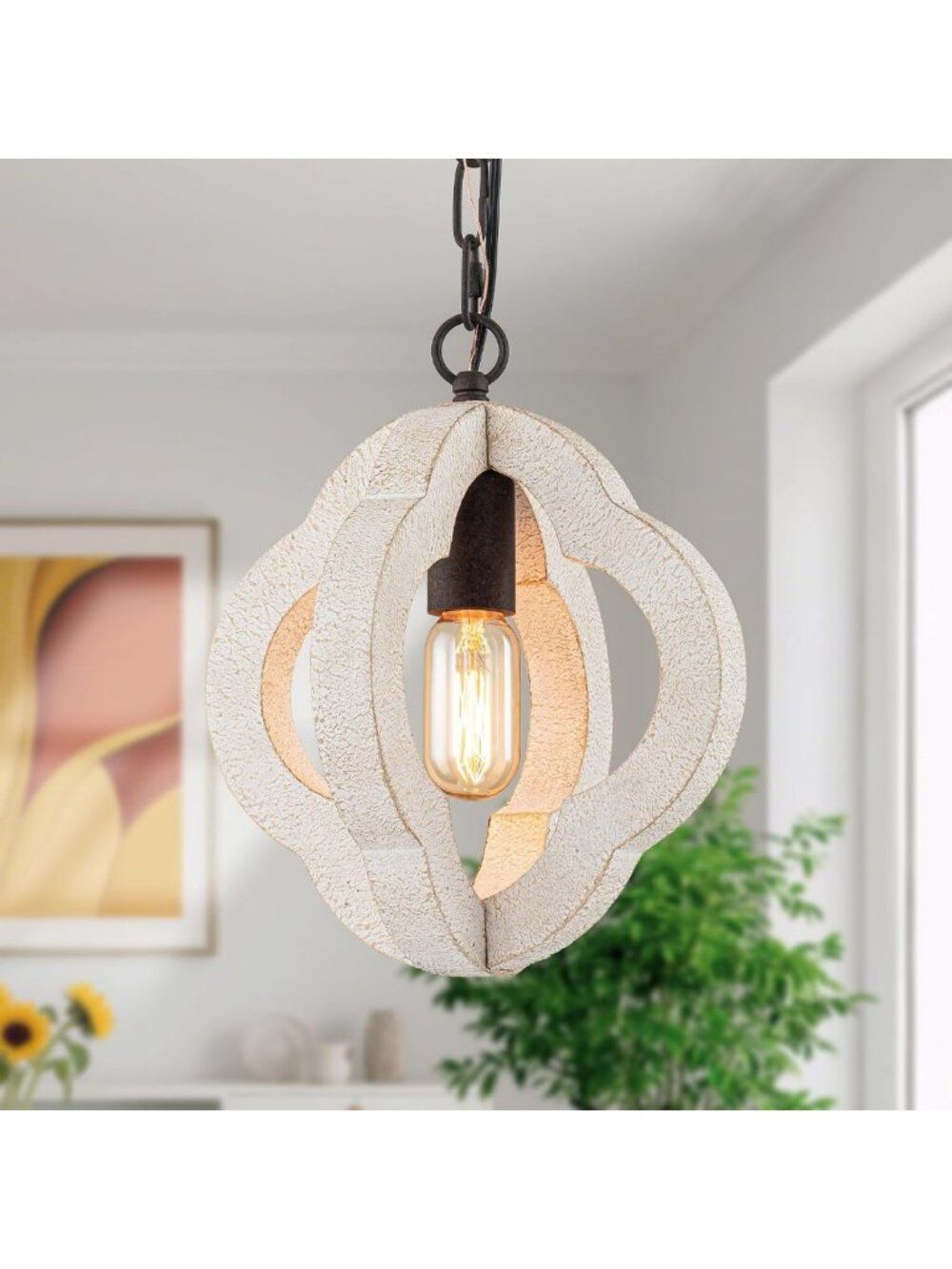 10" White Farmhouse Pendant Light - Stylish Fixture for Kitchen Island & Over